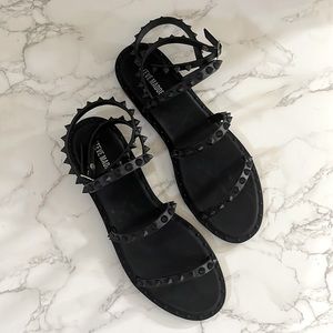 Steve Madden Travel J Jelly Studded Rockstud Flat Sandals Wrap Ankle